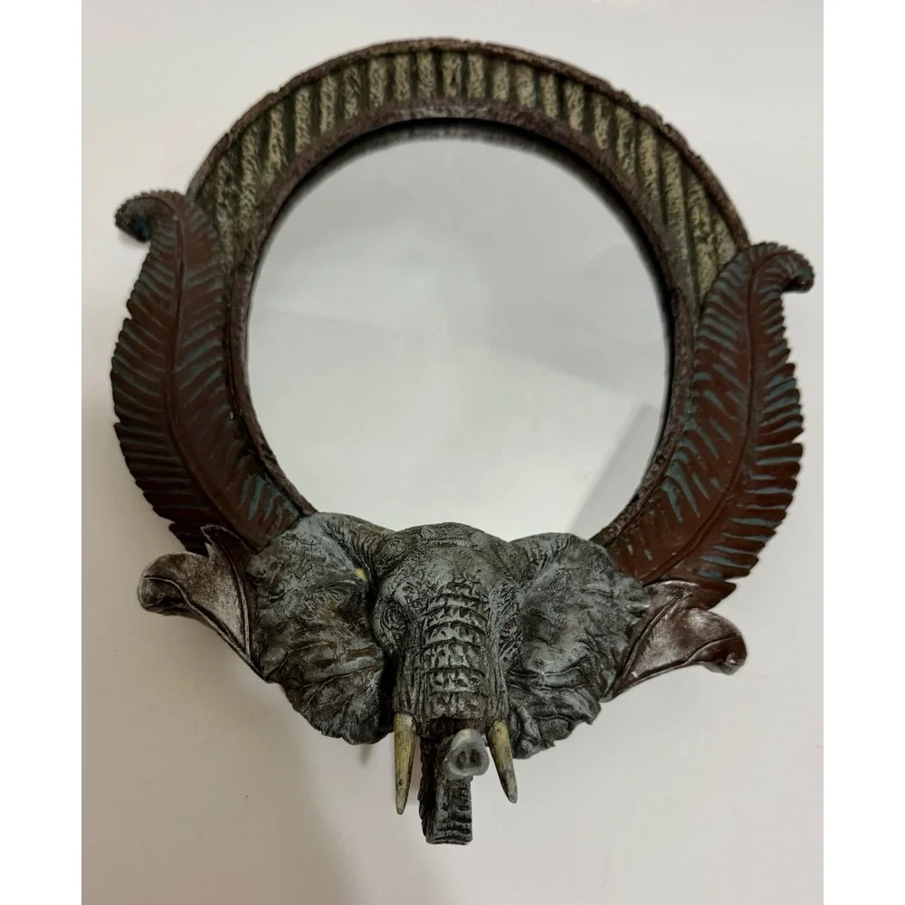 Safari Elephant Oval Wall Mirror James Rae Designs Jungle Palm Leaf Decor